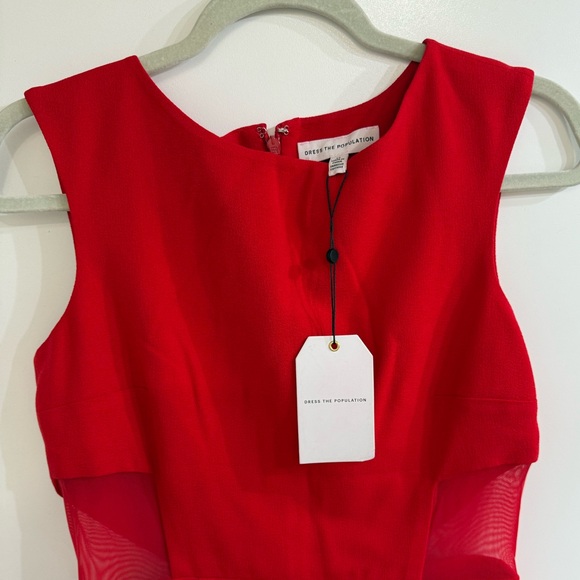 Dress the Population Bryson Dress - Red Dress with Mesh Panels - Picture 9 of 9